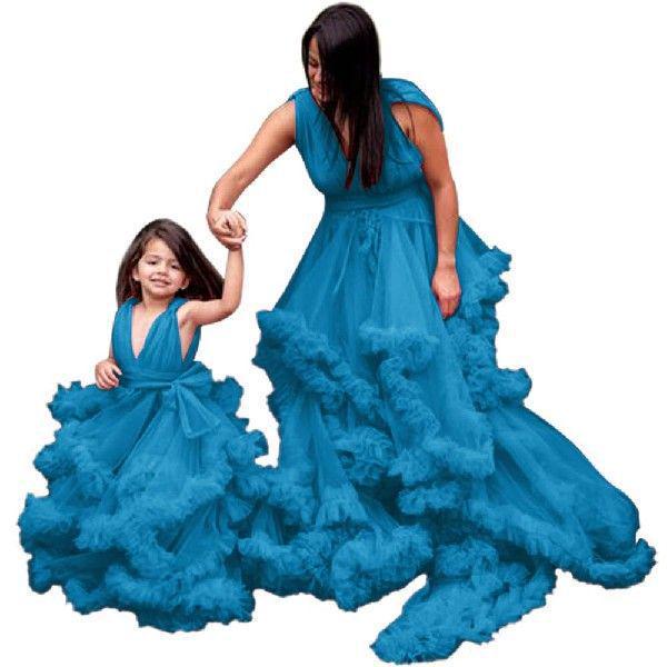 Soft Mesh Parent-Child Deep V Gauze Skirt: Maternity & Children's Evening Gown, Multi-Color