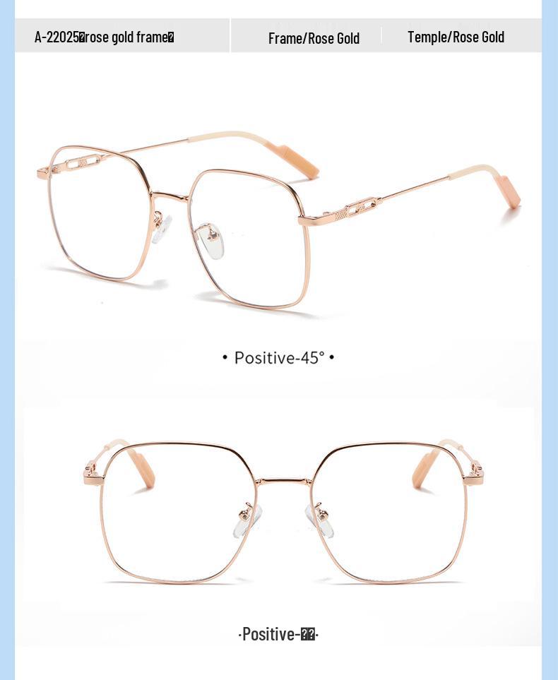 Metal Matte Glasses for Women - Built-in Blush, Prescription Compatible, Large Frames, Face Slimming Effect