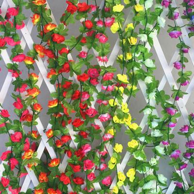 Store Rattan Leaf Vine Garland Artificial Ivy Green Plants Fake Flowers Small Roses