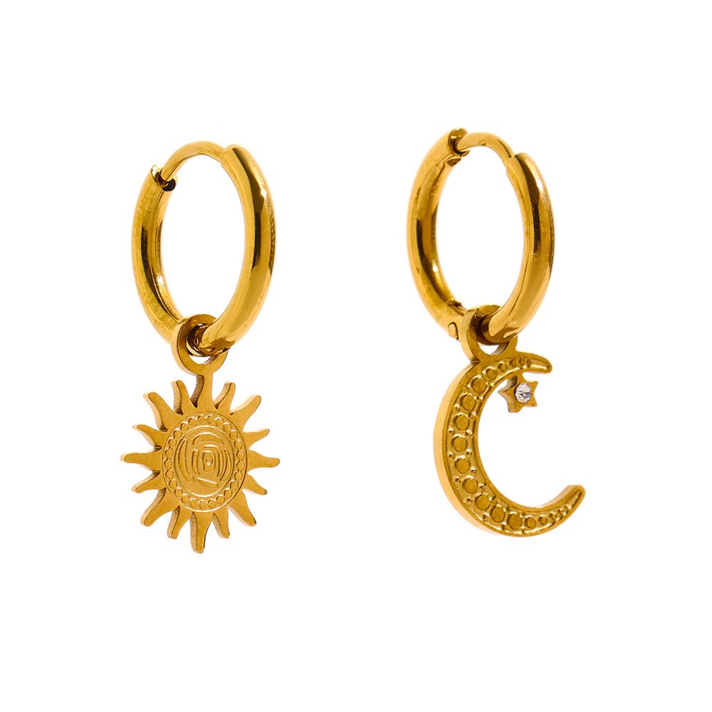 

Yhpup Trendy Star Moon Asymmetry Drop Stainless Steel Gold Color Texture Hoop Earrings Statement Charm Jewelry for Women Gift