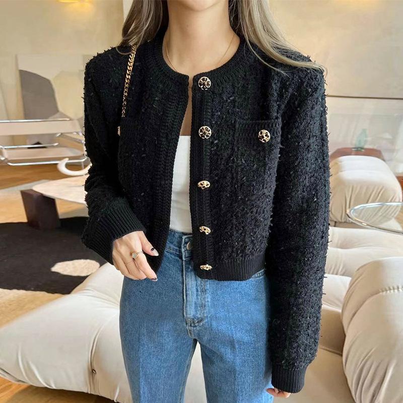 Autumn new temperament round neck button loose casual versatile short knitted jacket women