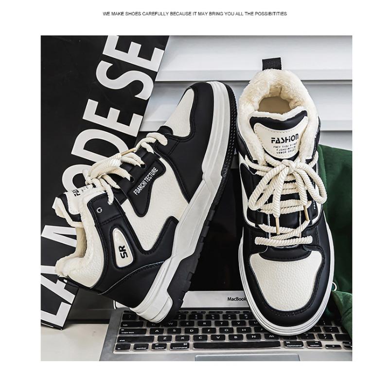 Mens High Top Fleece Lined Warm Thick Sole White Casual Sports Sneakers