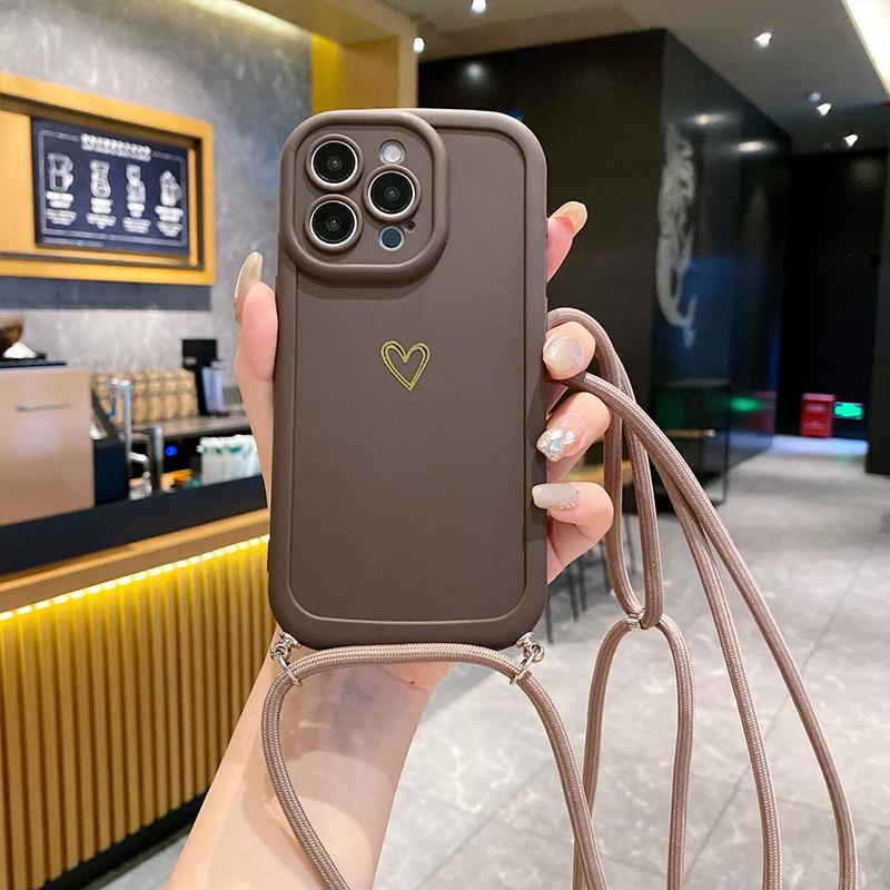 With Lanyard Love Phone Cases for IPhone 17 16 15 14 13 12 11 Pro Max Crossbody Silicone Back Cover