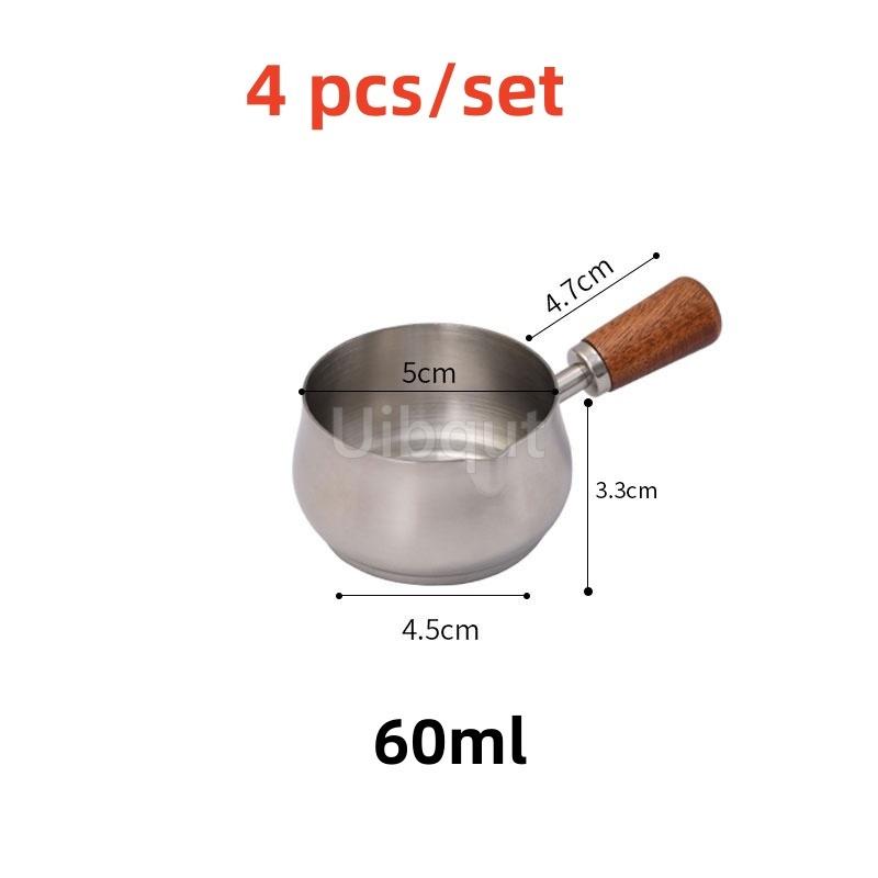 

10 or 4 pcs set Stainless Steel Sauce Cup dish Steak Dressing Cup Wooden Handle Tomato Salad Dipping Saucer Kitchen Tools