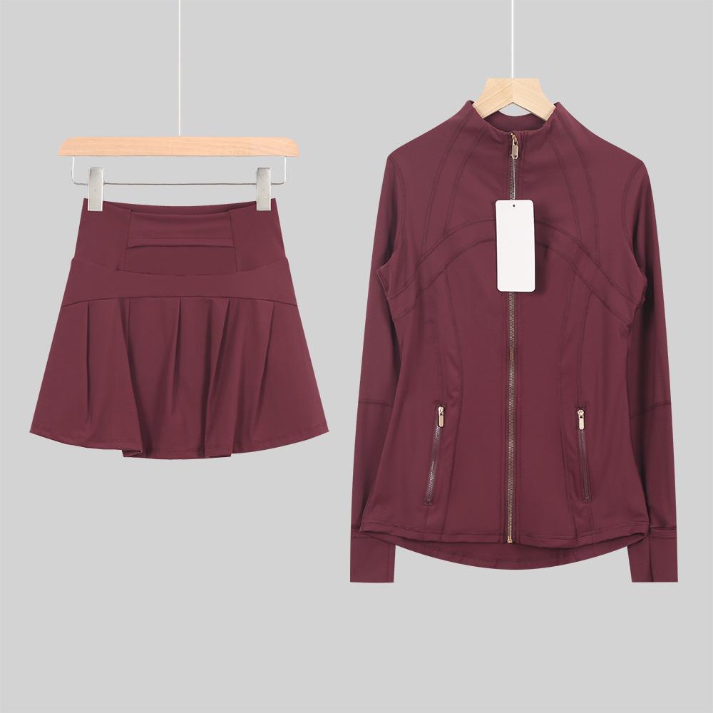 Lulu Stand Collar Jacket & Gold Zipper Yoga Skirt Set: Women s Slimming, Quick-Dry, Elastic Fitness Wear L