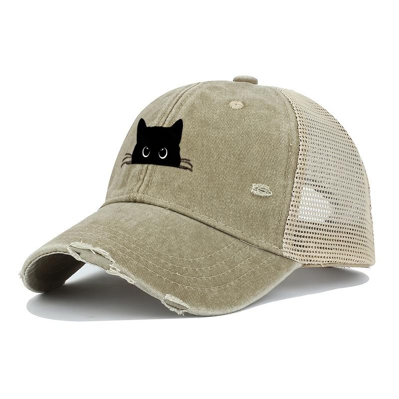 Casual Black Cat Printed Baseball Cap for Truck Drivers, Breathable, Lightweight,versatile,retro Vintage Vintage Duck Tongue Cap