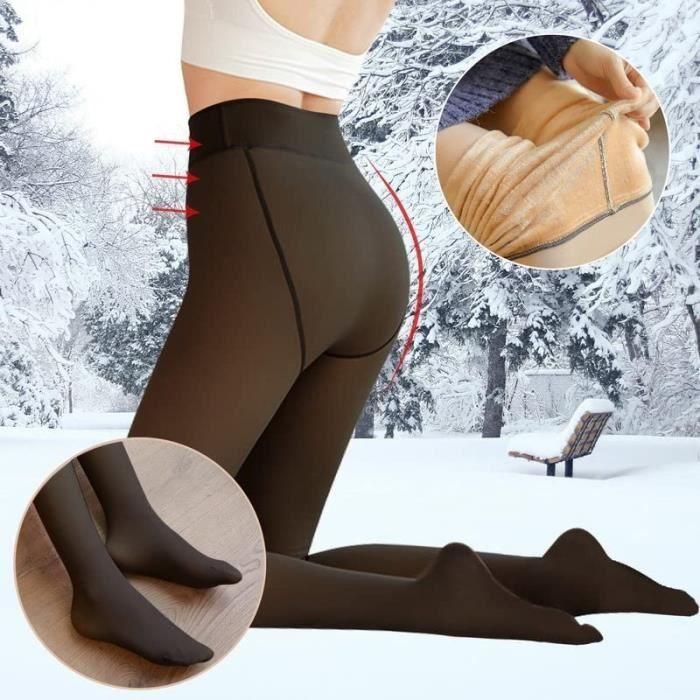 Collant Chaud Femme Hiver Extensibles Translucide Epais Polaire Opaque Leggings Taille Haute Thermique [300g,Noir Pied Plein]