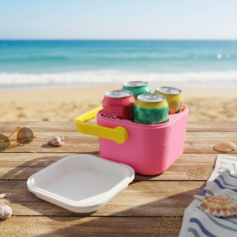 Square Travel Insulated Cooler Case 4-Can Thermal Drink Box Portable Drink Freezer  Outdoor