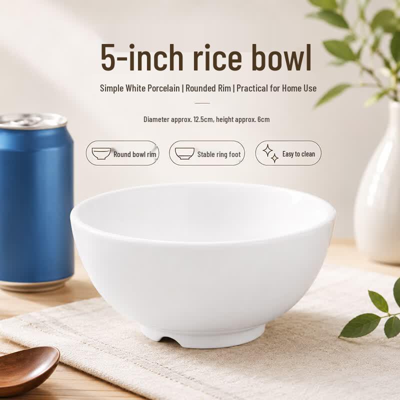 Mingjiang Kitchen 5-inch White Ceramic Rice Bowl