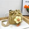Personalized Design Flower Drawstring Messenger Bag Women 2025 Foreign Style Canvas High Value Shoulder Bag Small Fresh Bucket Bag