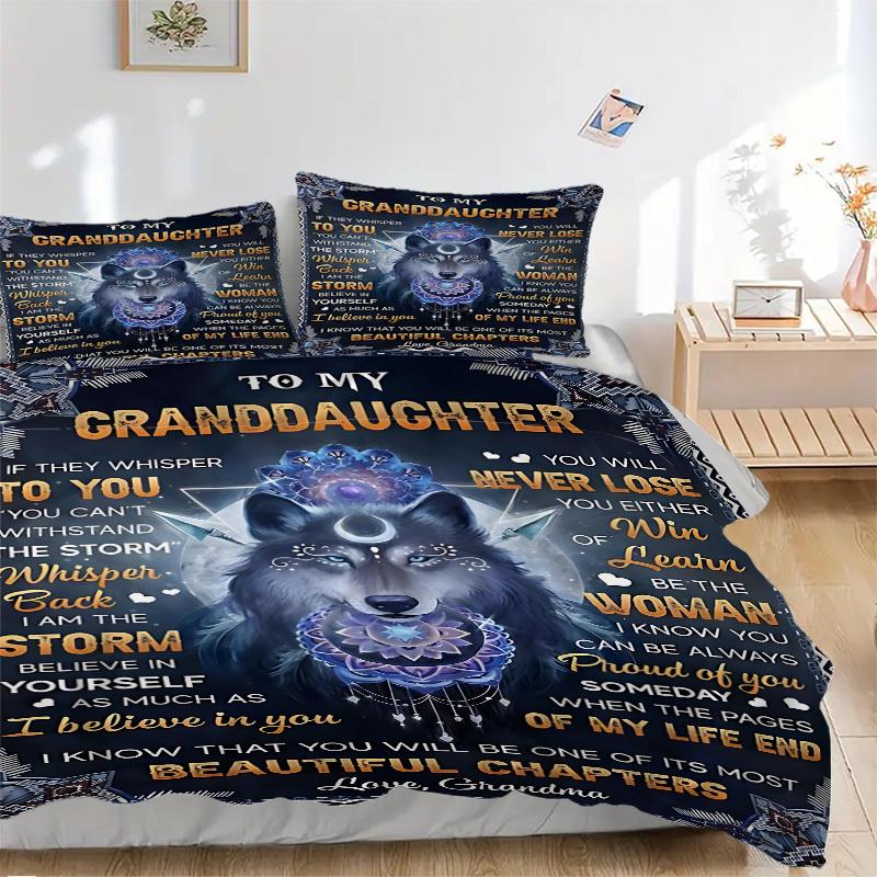 

3pcs Granddaughter Wolf Spirit Poster Duvet Cover Set, Cover For Bedroom Guest Room (1 Duvet Cover + 2 Pillowcase, Without Quilt), yy250922212 135x200cm