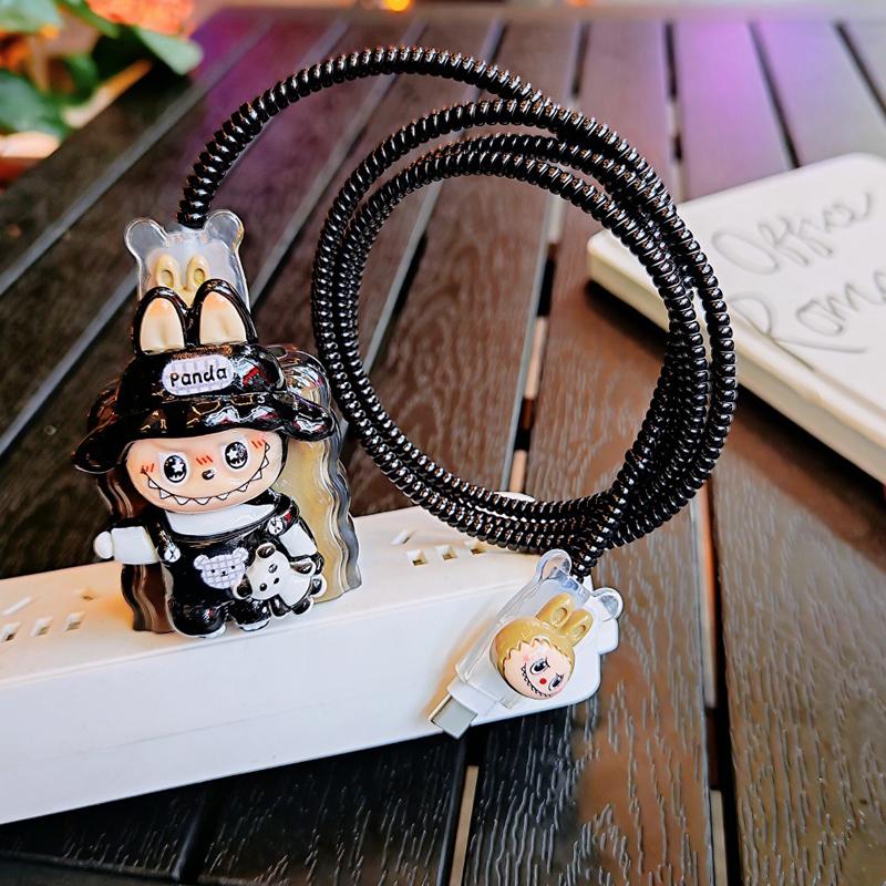 Kreslený Labubu Nabíjecí Datový Kabel Ochranné Pouzdro Roztomilá Nabíjecí Šňůra Proti Zlomení Navíječ Ochranný Kryt Sady Pro Iphone 18/20W