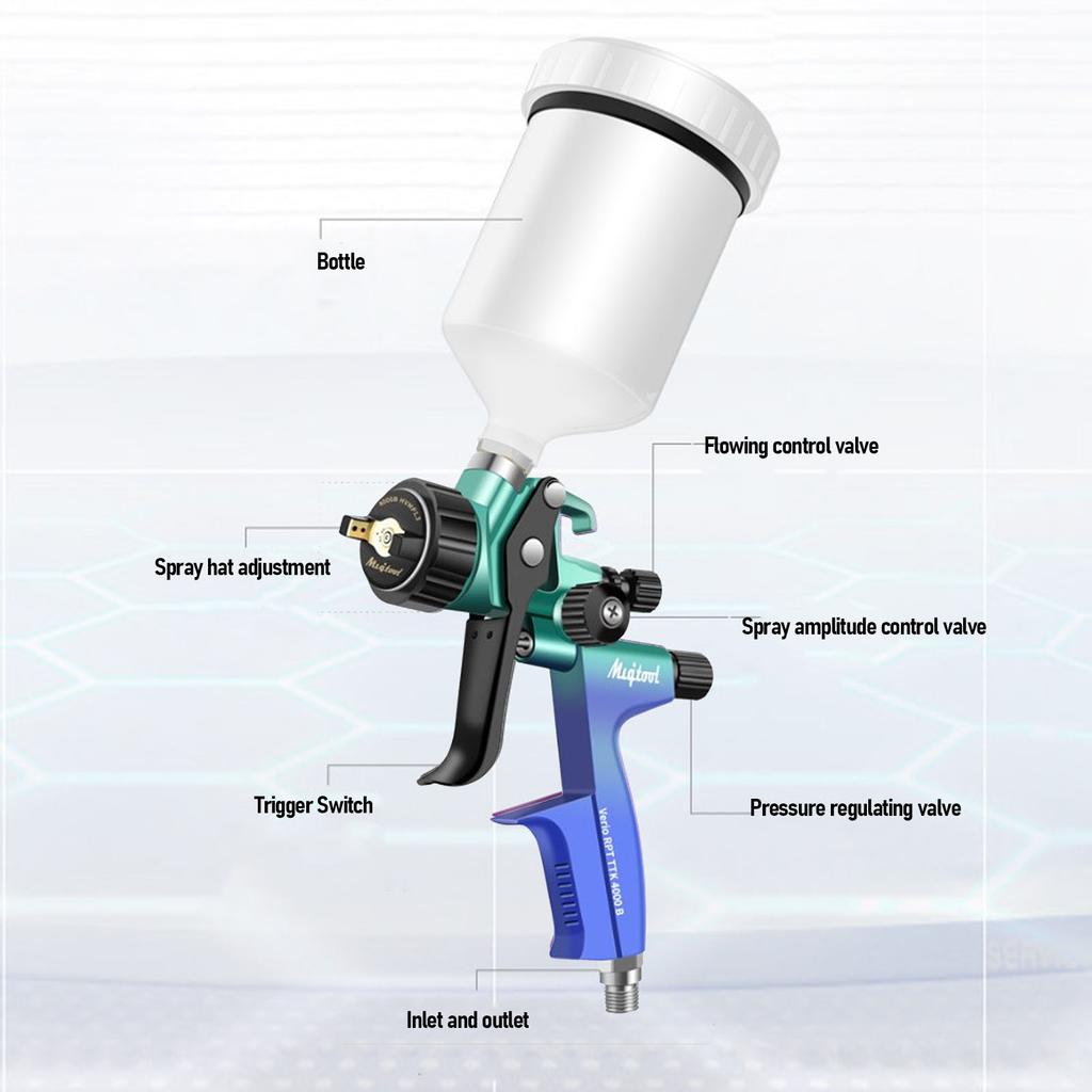 Farbspritzpistole HVLP Spritzpistole 4000B 600ml Becher 1,3mm Düse Air Spray Lackierpistole Kit für Möbel Autopflege G1/4