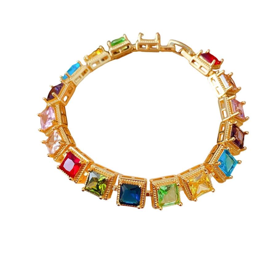 Retro Style Gold Finish Square Cz Hand Chain For Female Gift Giving