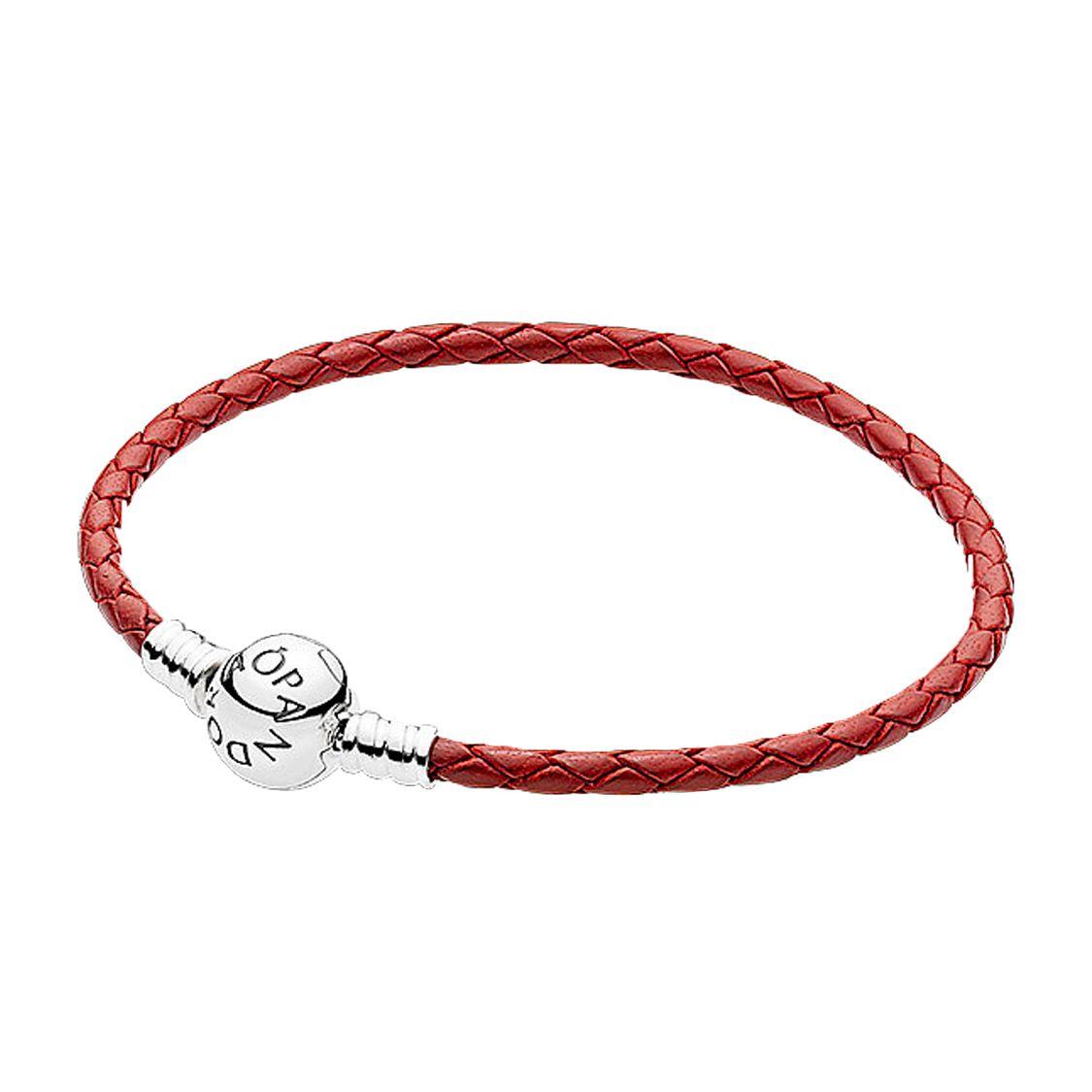 Pandora Single Circle Leather Bracelet Men bracelets Red 590745CRD-SINGLE Box,19cm