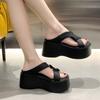 Mode 8cm Heels Chunky Plateau Hausschuhe für Frauen Offene Spitze Leder Keile Sandalen Frau Sommer Dicken Boden Weibliche Strand Flip-Flops