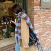 Autumn and winter new blue plaid scarf women's winter warm thickened versatile fringed scarf student shawl