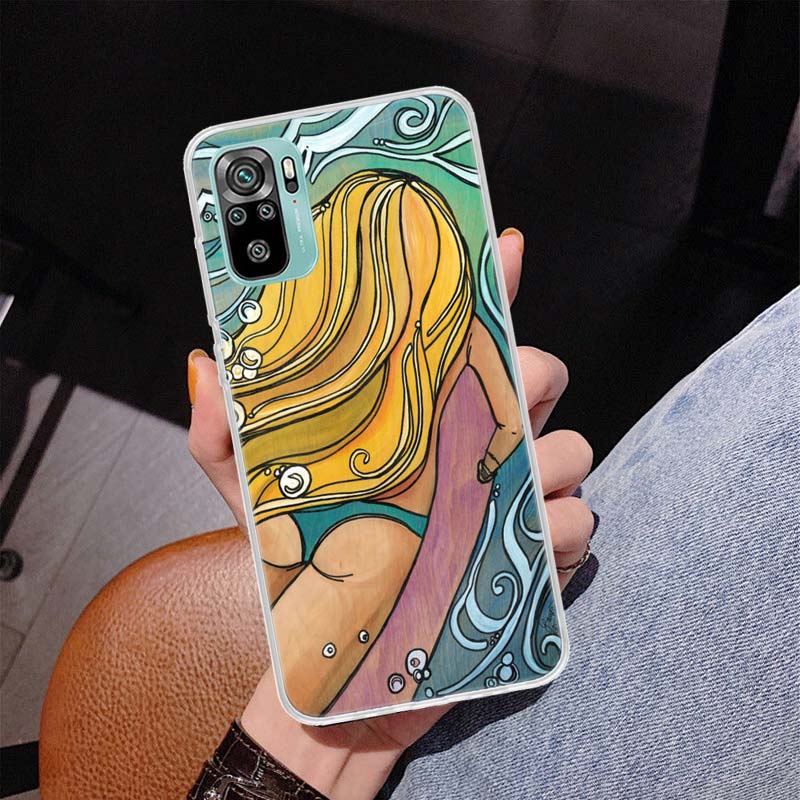 Surfbrett Surfen Kunst Surf-Mädchen Sommerhülle Handyhülle Für Xiaomi Redmi Note 10 Pro Max 10S 9 9S 9T 8 8T 11T 11S 11 5G 11E 7 6