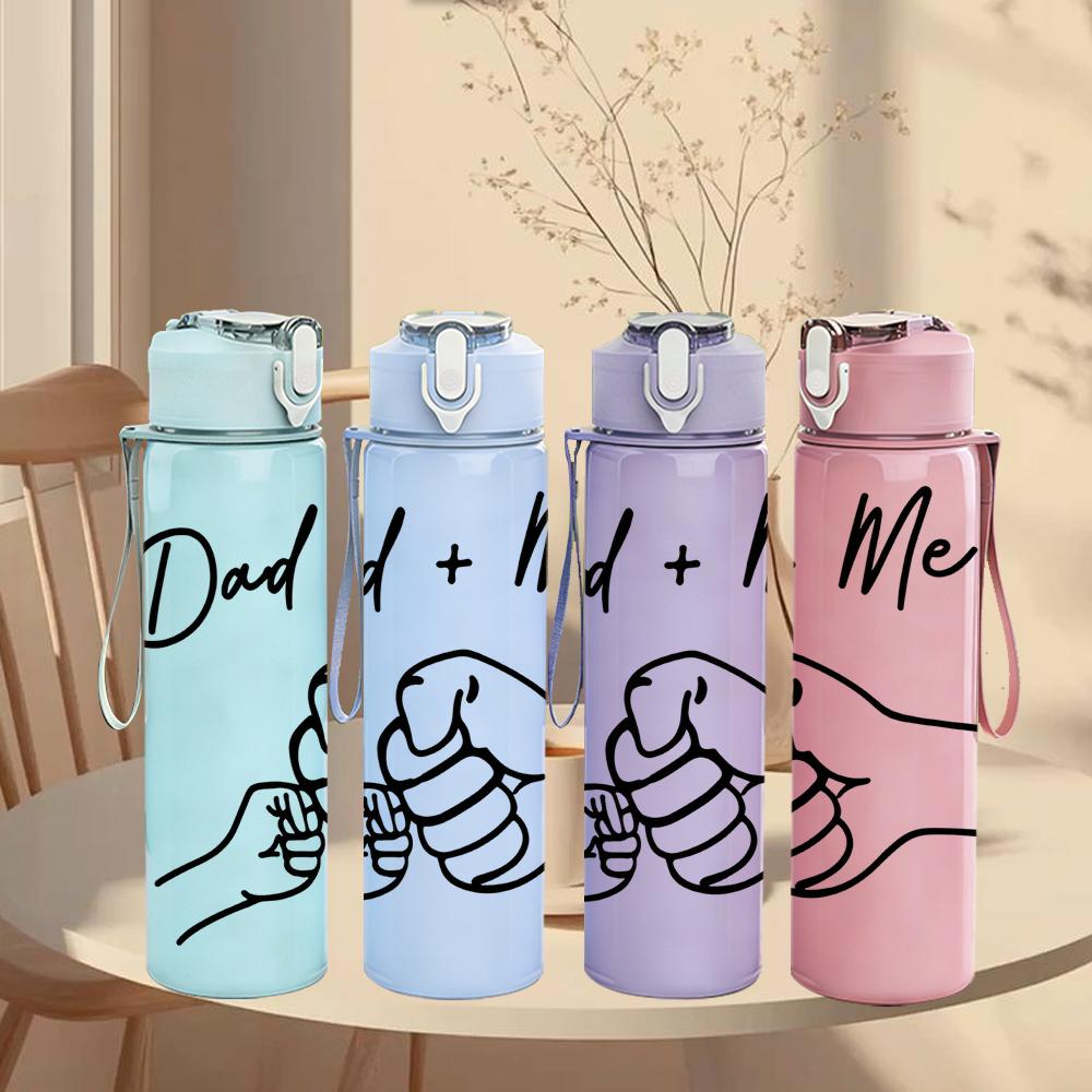 1PC Dad And Me Hand Shake Outline 750ml Color Plastic Water Bottle Leakproof Flip Straw Lid For Sports Office Home Use