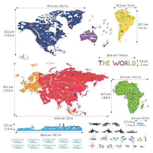 BASHOM SG2-115 Large World Map Wall Sticker, DIY Wall Decal for Kindergarten, Nursery, and Kids' Rooms. Perfect for Boys and Girls, Bathroom Decoratio
