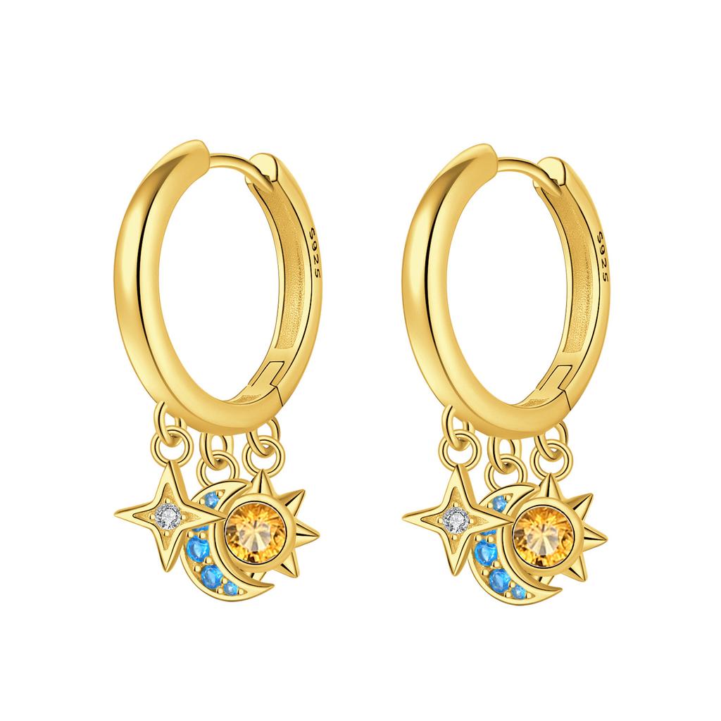 925 Silver Mysterious Star Moon Earrings Jewelry Versatile Hoop Earrings For Women Jewelry Birthday Party Fine Gifts