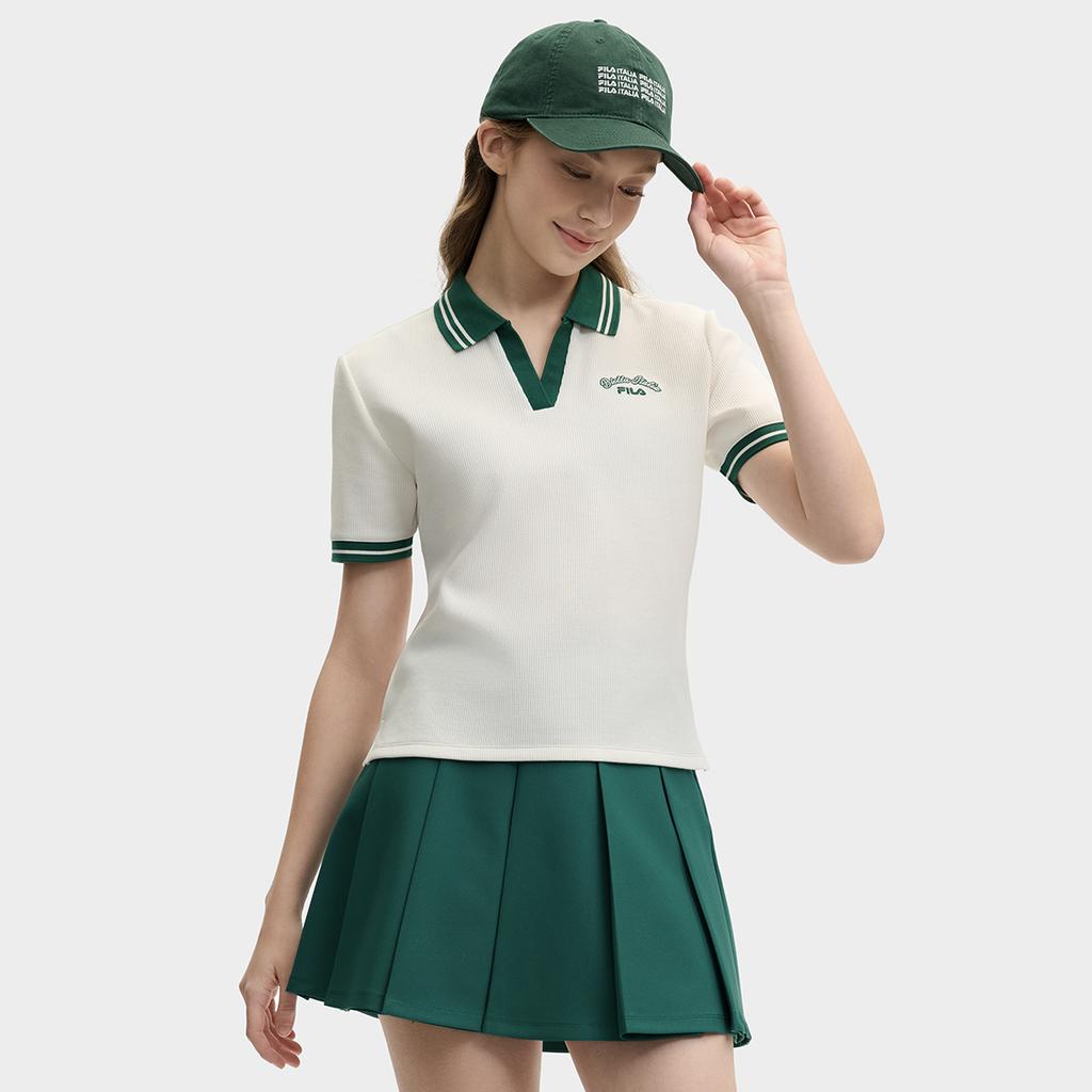 Fila Tennis Womens Fashion Comfortable Soft Casual Sports Polo Shirt Women Tops Cloud-White A51W523101F-WT