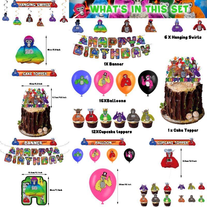 Gorilla Tag Birthday Party Decoration Set Spiral Balloon Arrangement With Cake Topper And Flag