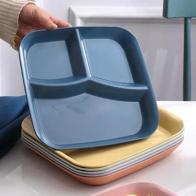Plastic Three Grid Square Dining Plate Household Breakfast Plate Noodle and Nut Plate Quantitative Partition Light Food Plate.