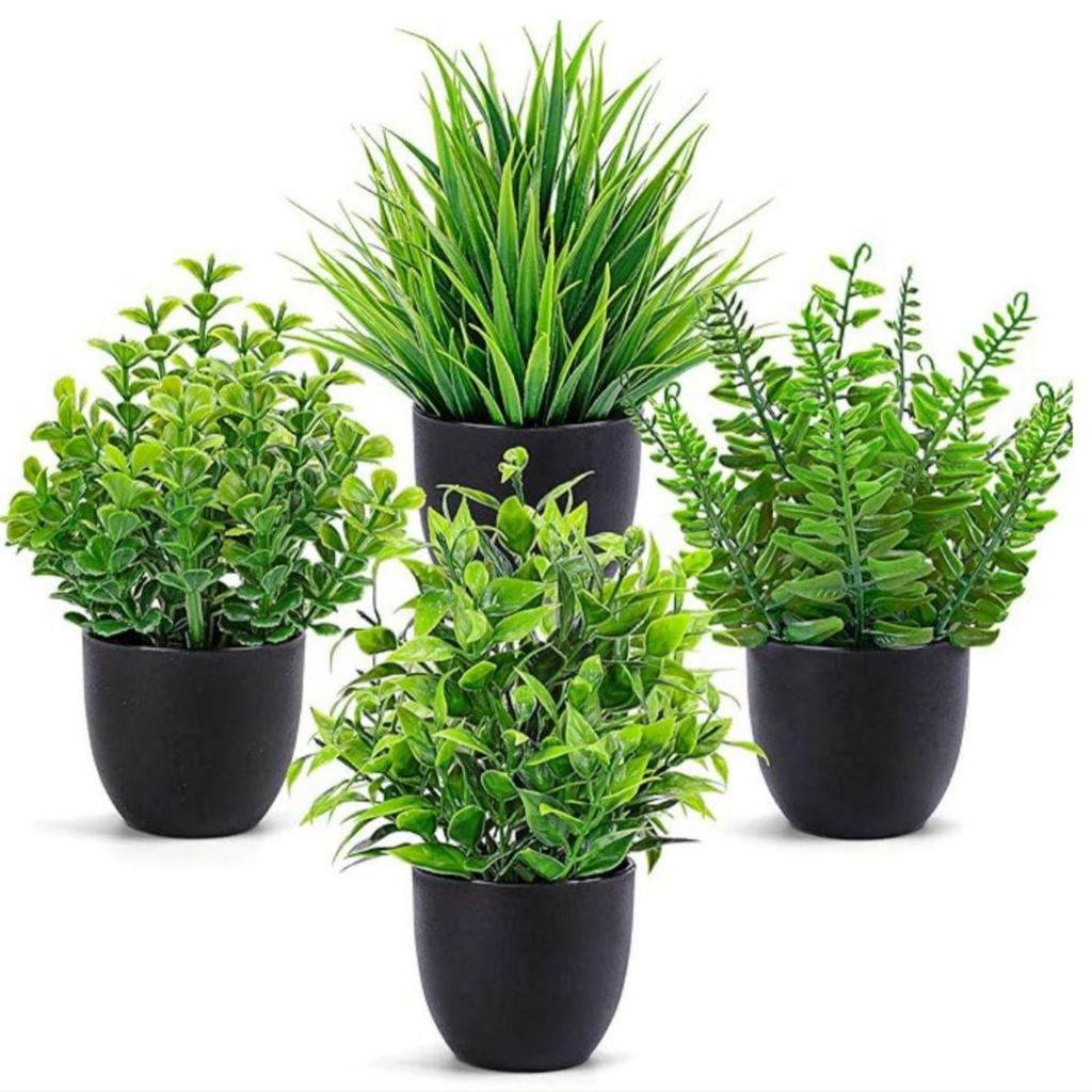 4 Pack Fake Plants Mini Artificial Greenery Potted Plants for Home Decor Indoor Office Table Room Farmhouse Bathroom Decor