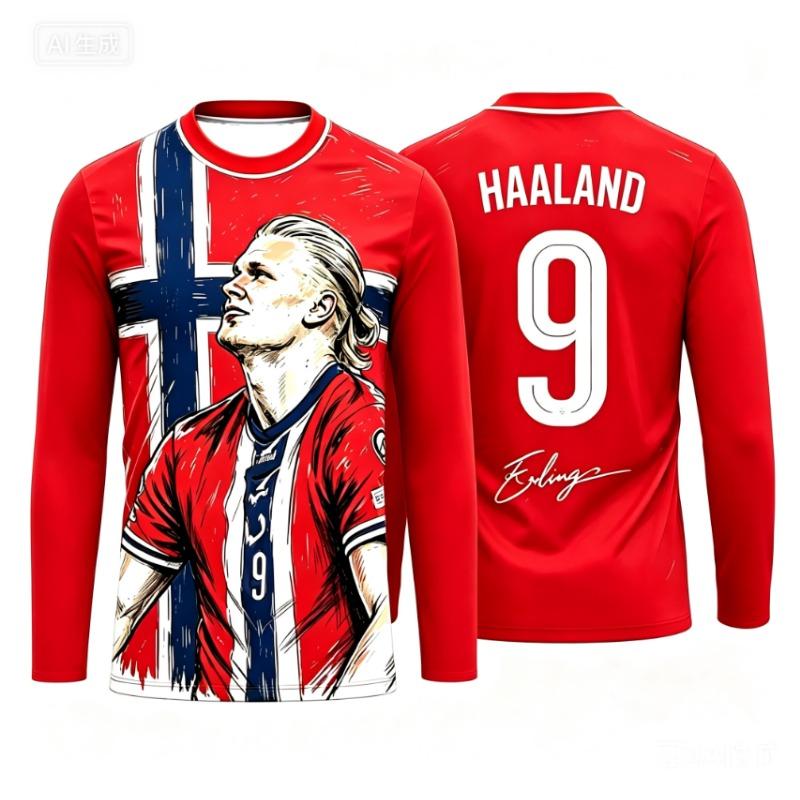 Norwegian Fans' Football T-shirt Number 9 Training Jersey Quick-drying Sportshirt Men's Long-sleeved Top Women's Tee Streetwear