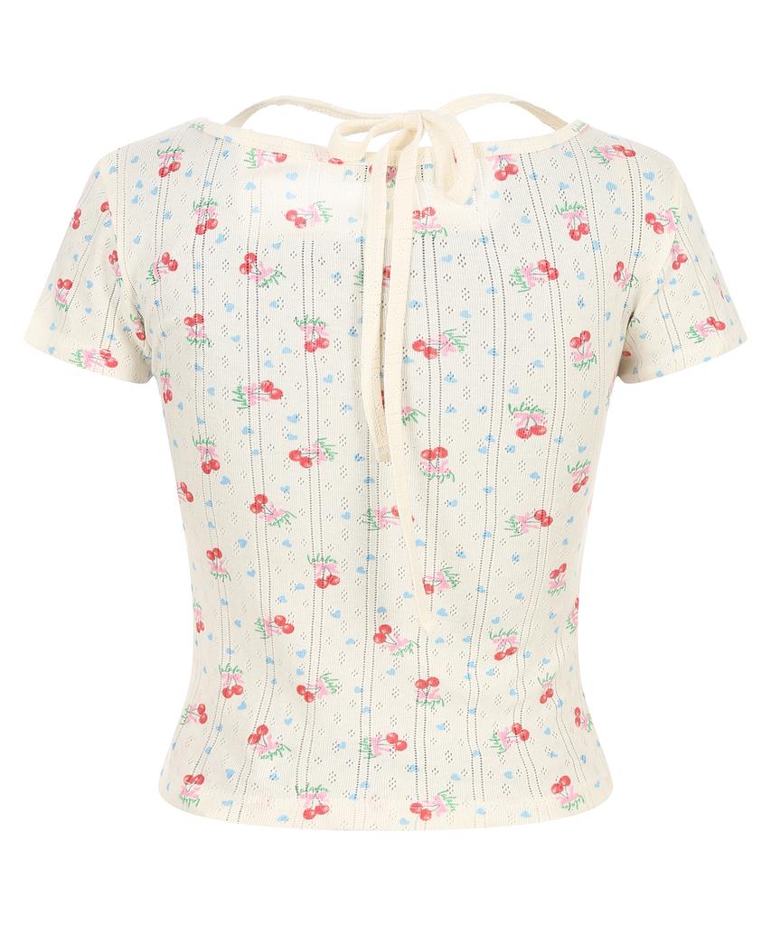 LALAFOX Cherry Pattern Lace T-Shirt Lace Short Sleeve T-Shirt Ivory Br2Ch033