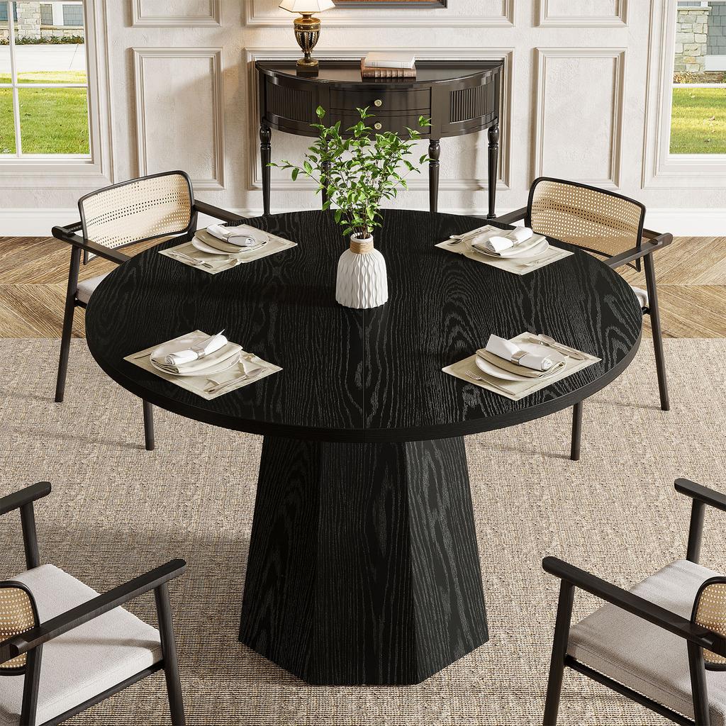 Tribesigns Round Dining Table, 118 Cm, Small Kitchen Table, Black for 4 People, Dining Room Table with Sturdy Base