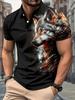 Men's Wolf Pattern Short Sleeve Shirt-% Polyester Regular Fit Casual Shirt, Suitable Spring, Summer, and Autumn, Washable, Bold Animal Design,