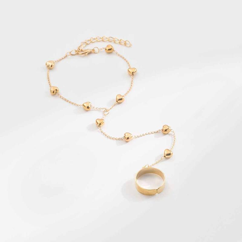 Light Luxury Simple Heart Chain Bracelets for Women Ladies Fashionable Popular Finger Ring Bracelets Party Jewelry Accessories