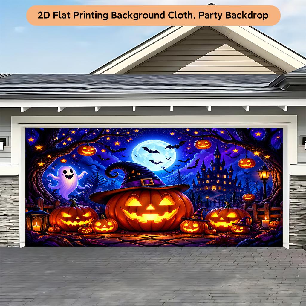 1 piece of 2D flat background cloth pumpkin ghost bat castle night background cloth.PMJ