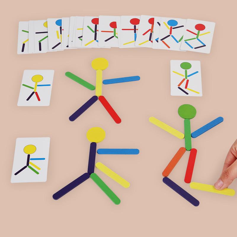 Dzieci Montessori Trening Motoryki Małej Drewniane DIY Dopasowywanie Kształtów Puzzle Zabawki Edukacyjne Dla Dzieci Gra Myślenia z Kolorowymi Patyczkami