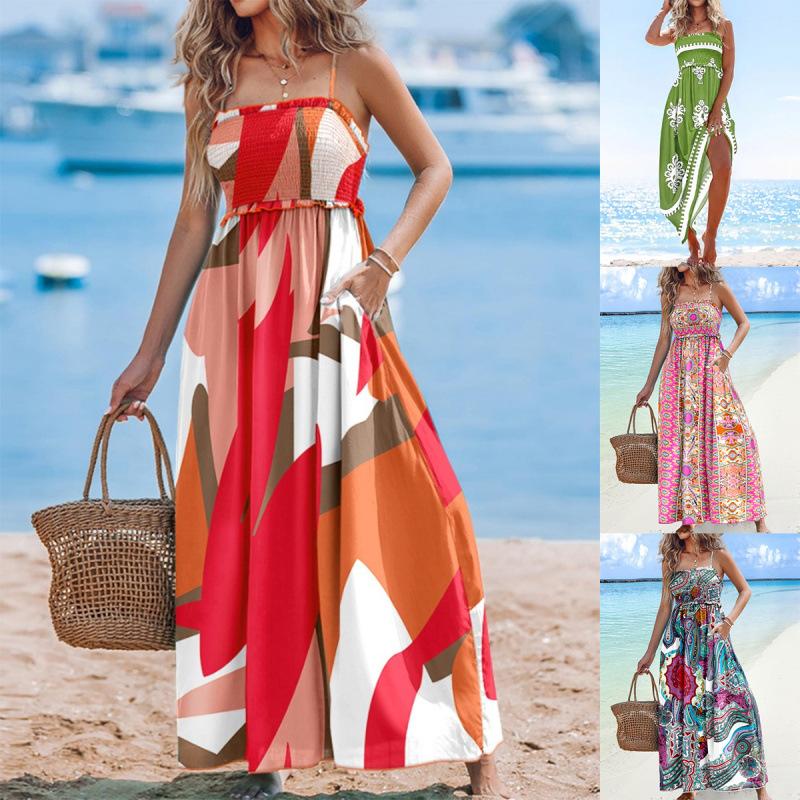 

Women s Floral Print Strappy Maxi Dress ,Beach Vacation Sundress, Boho Chic Long Dress S помаранчевий