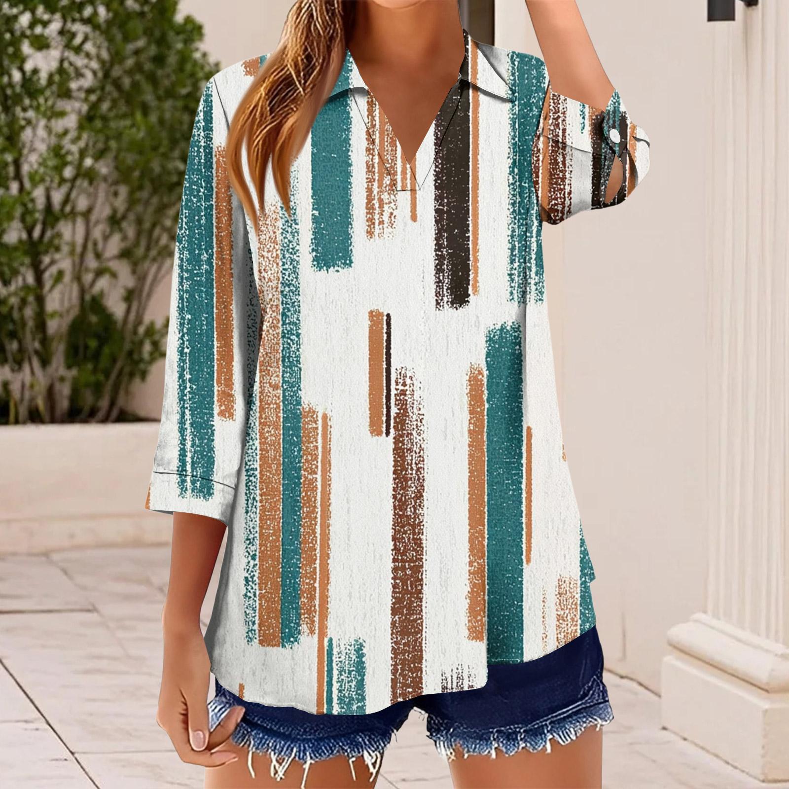 

Women s T Shirt Tee Print Button 3/4 SleeveDaily Weekend Fashion Basic V, Neck Regular Top L