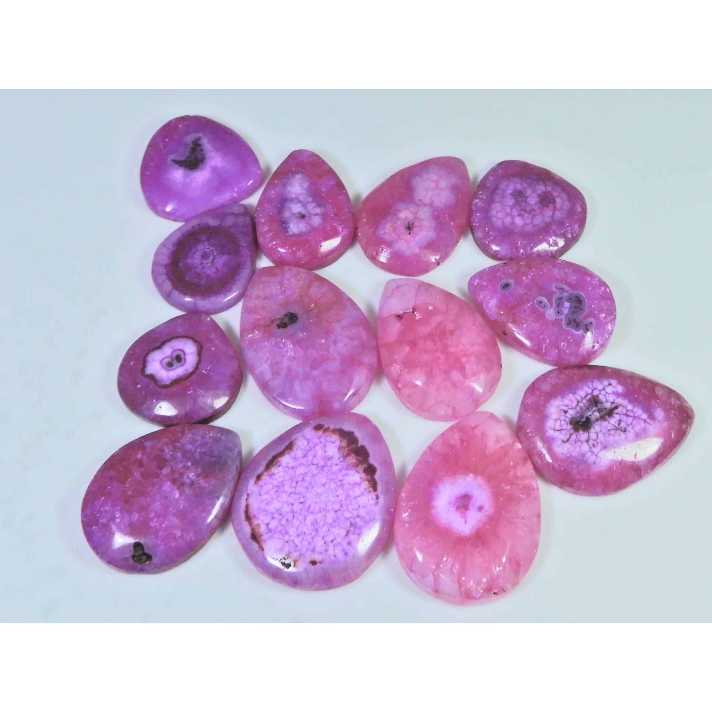 

261Cts.Color Enhanced Pink Solar Cab Agate Pear Loose Gemstone 13Pcs Lot C-2117