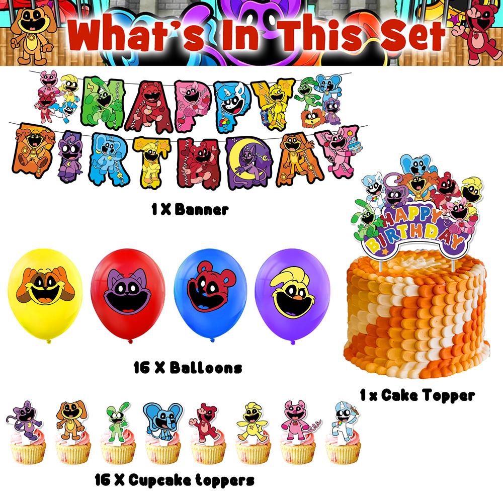 34Pcs Smiling Critters Party Supplies Including A Banner, Cake Toppers, Balloons