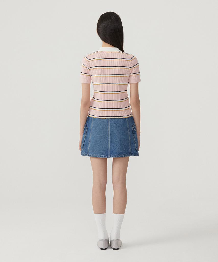 Covernat Woman Striped Collar Half Knit Pink