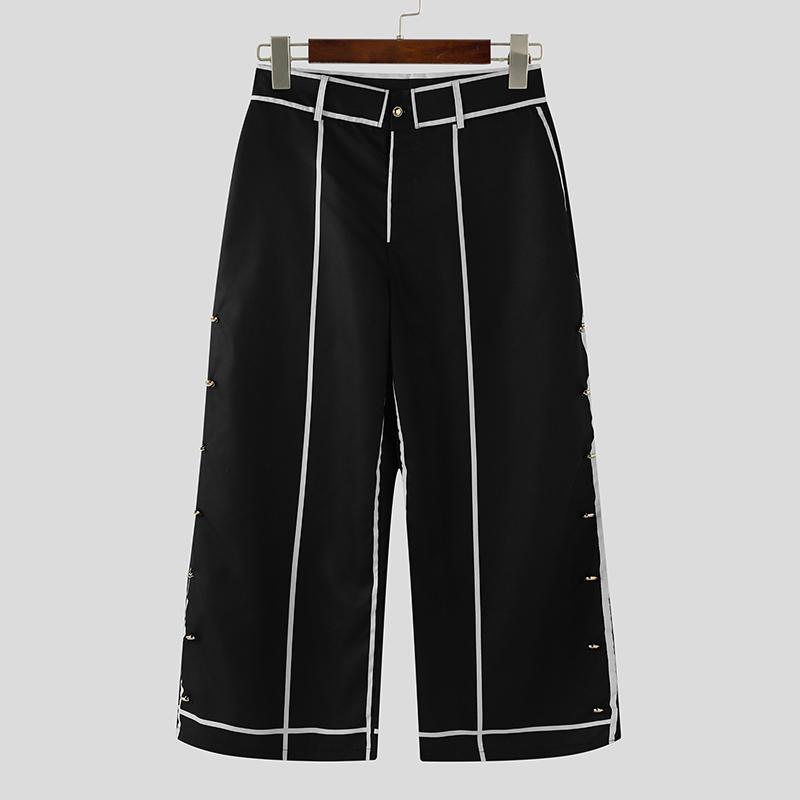 

INCERUN Мужские повседневные брюки с широкими штанинами и молнией, с декоративной строчкой на талии, длинные брюки с карманами S белый