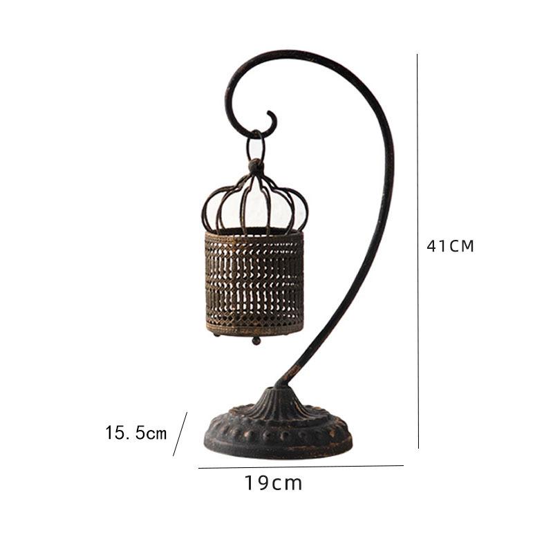French Vintage Iron Hollow Tabletop Lantern, Creative Candle Holder Lamp Decor for Restaurant Home - Rustic Retro Centerpiece