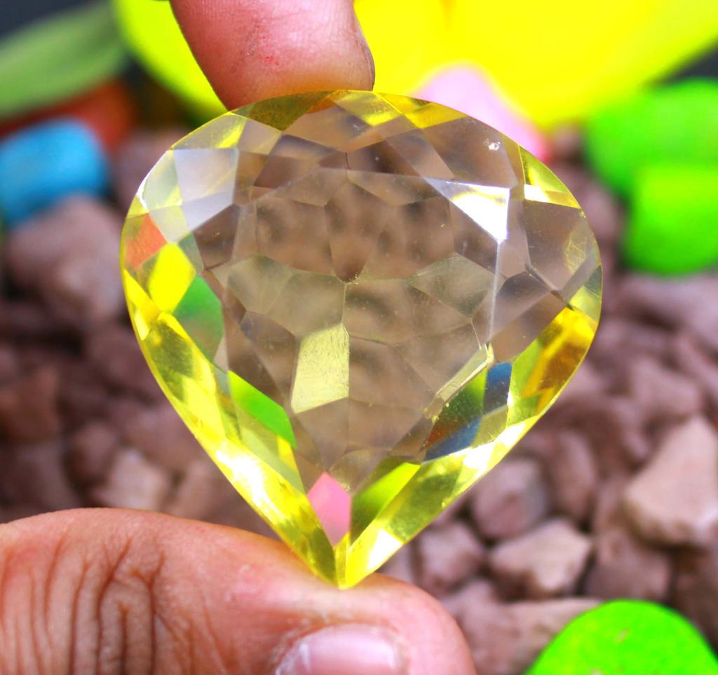 95.90 Carat Exclusive Quality EGL Pear Shape Certified Yellow Citrine Lab Created Gemstone SN393