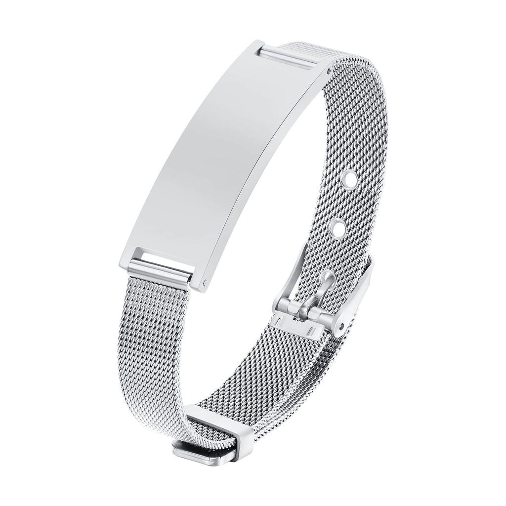 Personalized ID Bracelet for Women Men, Adjustable Chain Link, Milanese Watch Strap Stainless Steel Gold Plated