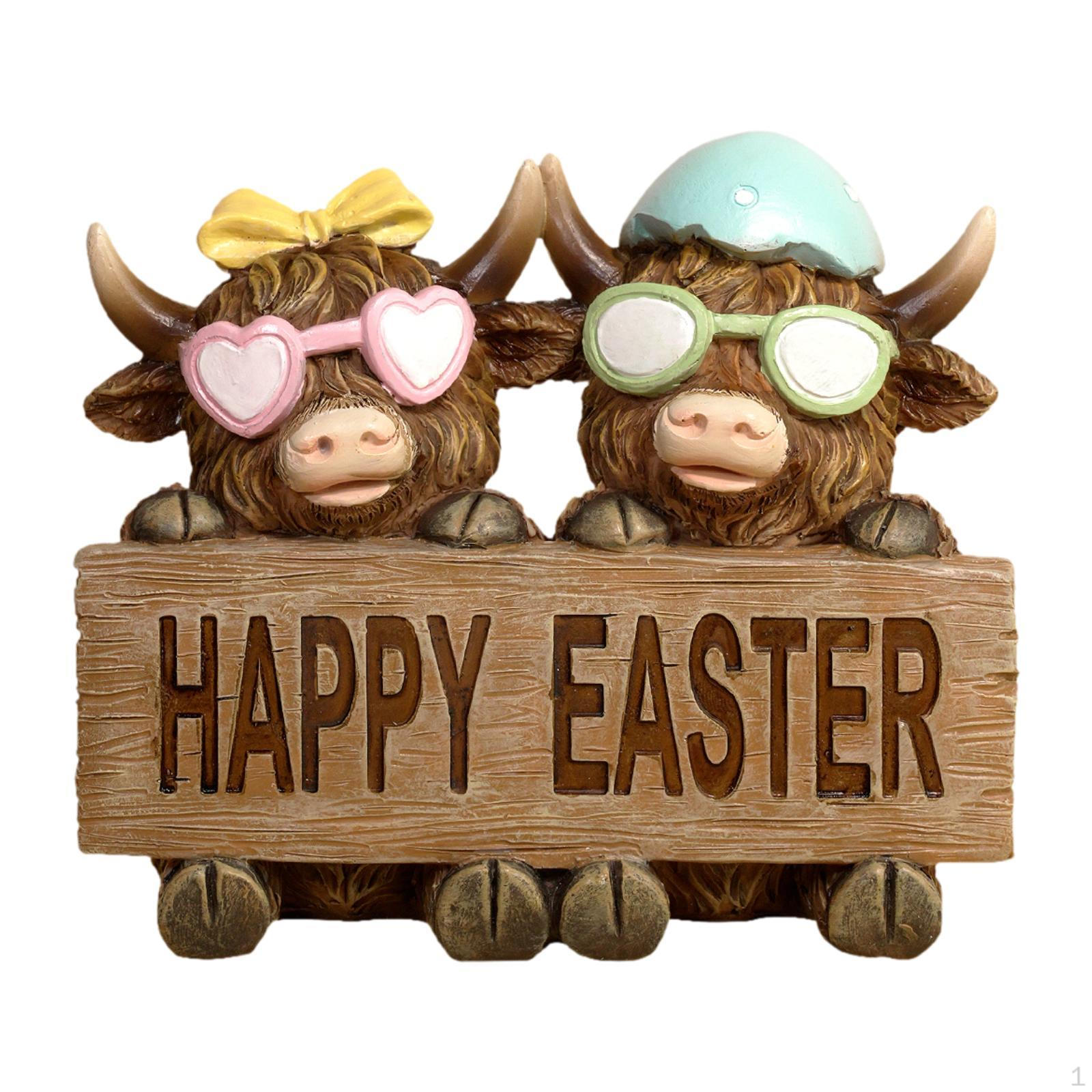 

Resin Figurine Easter Cow Figurines Statue for Home Decor Gift Ornament Animal Sculpture