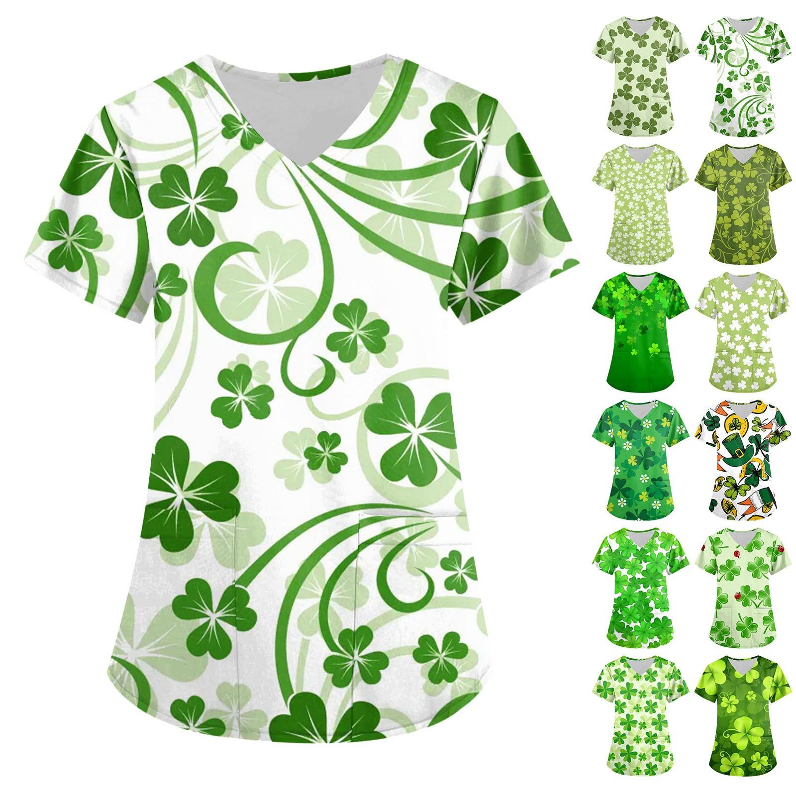 

Женская мода с v-образным вырезом, короткими рукавами и карманами, топы с рождественским принтом One size