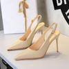 Sexy Sandals Women Pointed Toe High Heels Patent Leather Slim Heel Back Strap Simple Stiletto Shoes