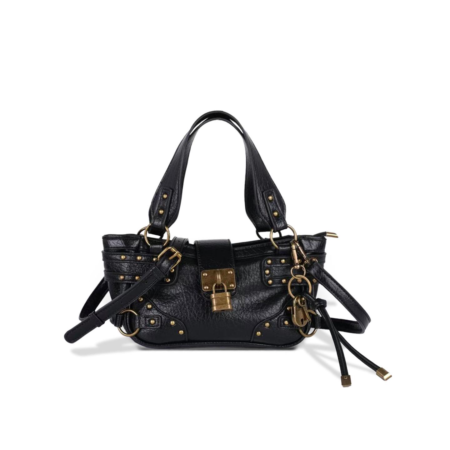 

Millennium hot girl style new niche old-fashioned rivet retro street motorcycle bag mini crossbody mobile phone bag girl чёрный