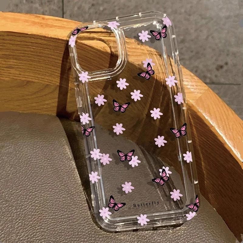 Cartoon White Butterfly Clear Case For iPhone 17 Air 16 15 14 13 12 16E 11 Pro Max 7 8 15 16 14 Plus Soft Cover With Air Cushion